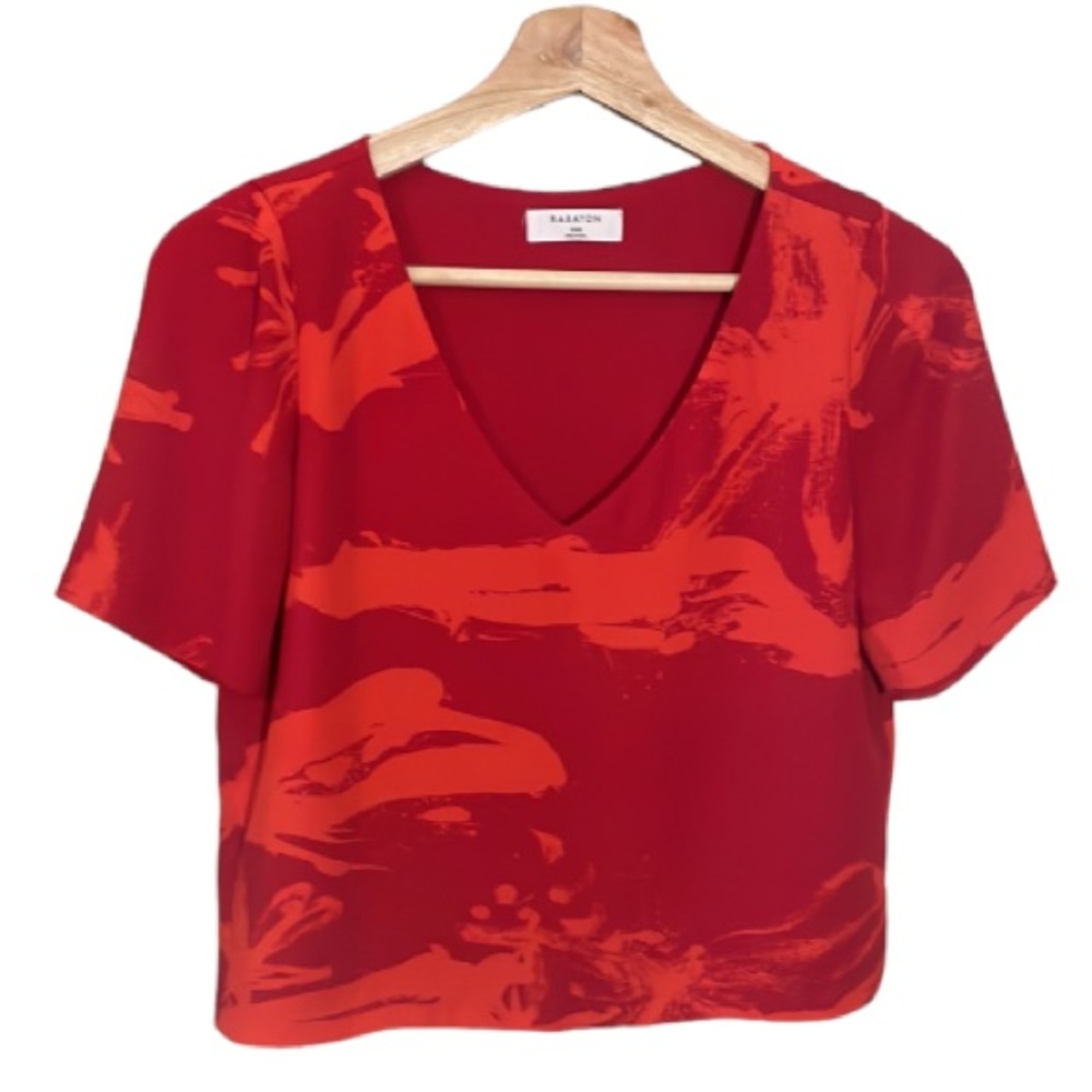 Babaton Randy Red and Orange T-Shirt Blouse Size XXS